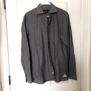 John Varvatos Shirt Mens 15-1/2 34/35 Gray Slim Fit Long Sleeve Button